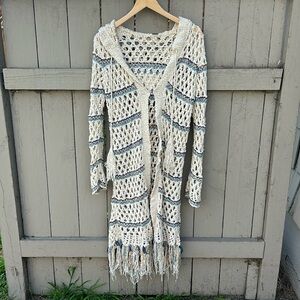 Free People Crochet Cardigan Duster Sweater Bohemian Cottagecore Spring Hippie S